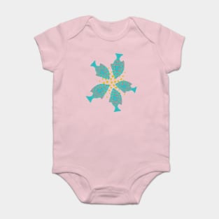 FEEDING TIME Tropical Striped Fish Undersea Ocean Coral Reef Sea Life in Turquoise Blue Blush Yellow - UnBlink Studio by Jackie Tahara Baby Bodysuit